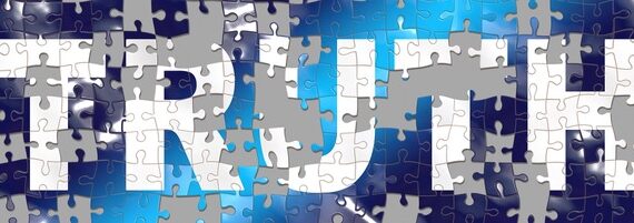 A puzzle of the word "TRUTH" with some pieces missing.
